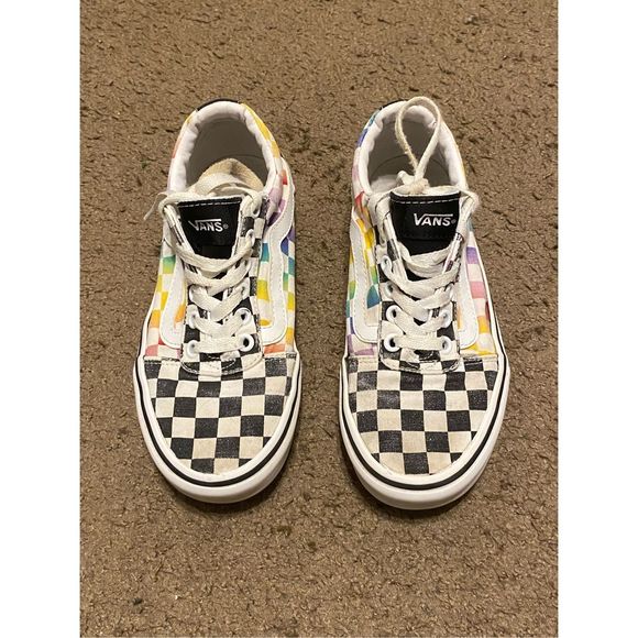 Vans Missy Old Skool Multicolor Rainbow Checkerboard Skate Shoes Women’s Size 6. - Picture 3 of 6